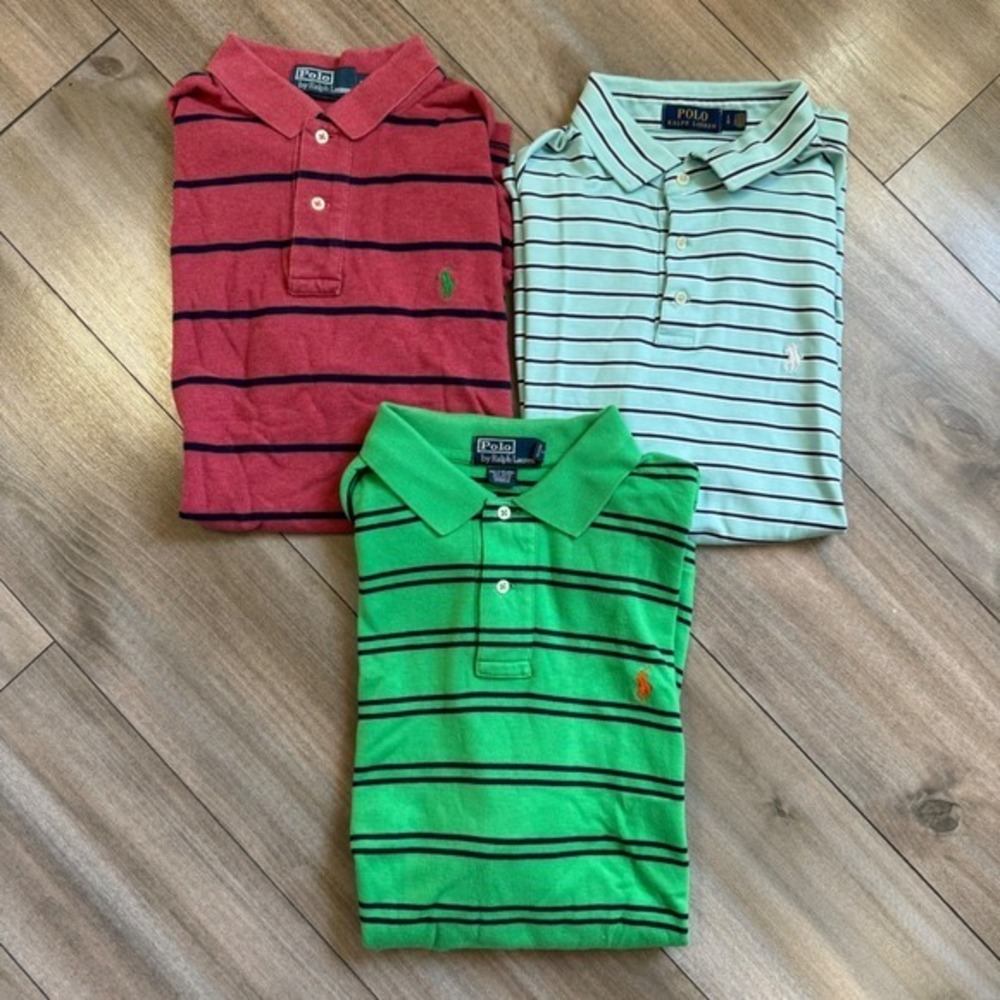 Polo‎ Ralph Lauren Mens Striped Polo Shirts Bundle Lot of 3 Large Bin M-5